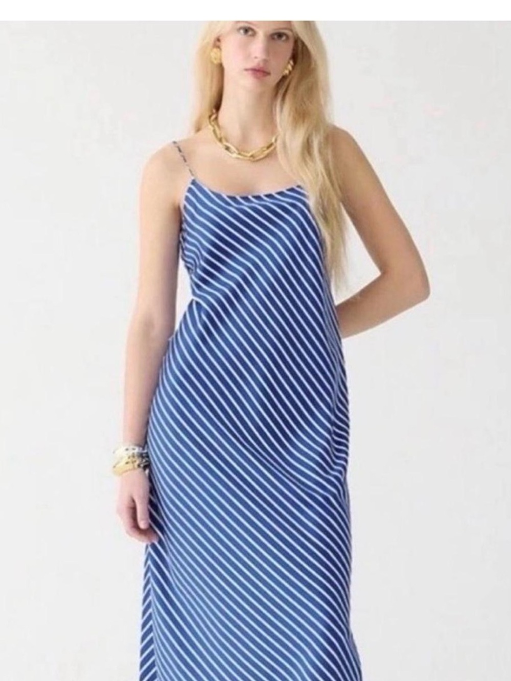J.Crew New Gwyneth satin Striped Slip Dress blue and white NWT